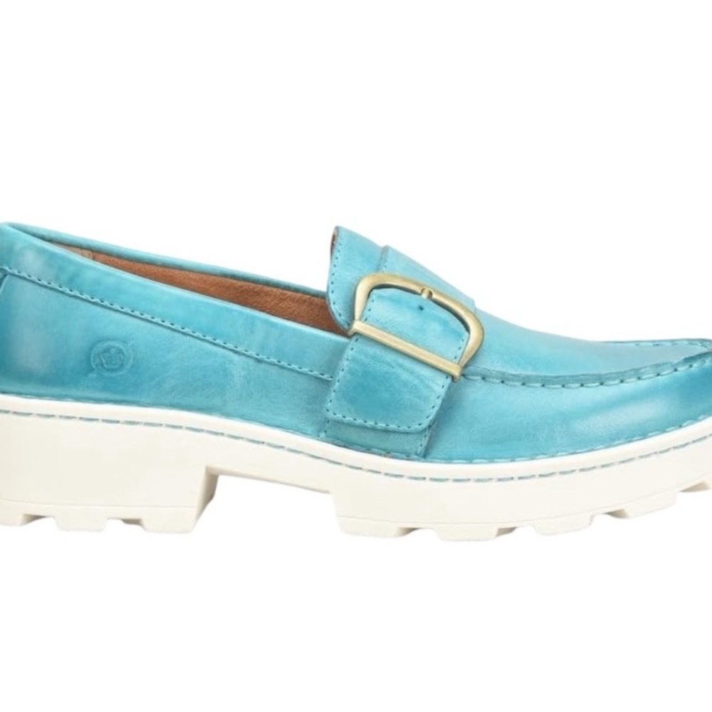 Born Contessa Turquoise Leather Platform Loafers Size 6 NWOB Travel Comfort HSH